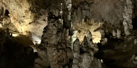 Powiększ grafikę: wnętrze jaskini Cueva de Nerja z widocznymi formacjami skalnymi 