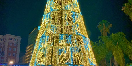 Powiększ grafikę: ozdoby świąteczne w Maladze - choinka na głównym placu 