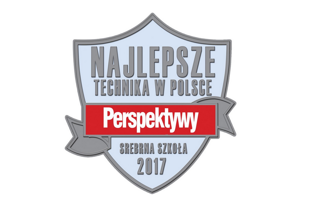 logotyp: srebrna tarcza Najlepsze Technikum 2017