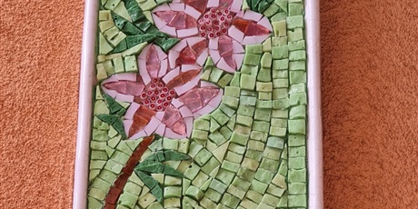 Powiększ grafikę: wycieczka do Ravenny - przykład mozaik, kwiaty z różowymi płatkami 