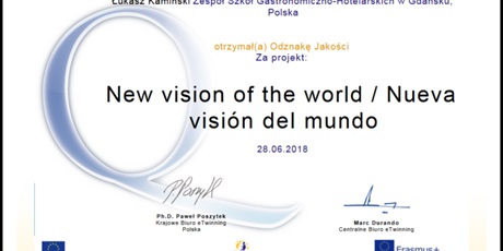 Krajowa Odznaka Jakości dla projektu eTwinning “New vision of the world”