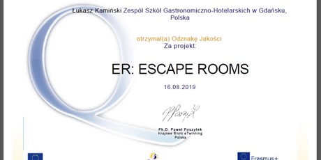 Odznaka Jakości dla projektu ER: Escape Rooms