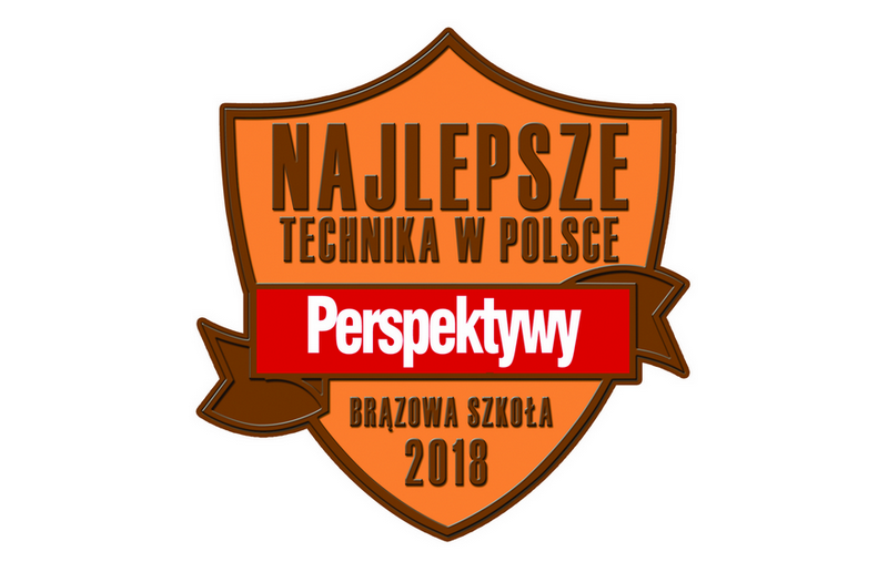 logotyp: brązowa tarcza Najlepsze Technikum 2018