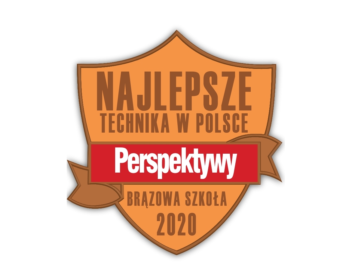 logotyp: brązowa tarcza Najlepsze Technikum 2020
