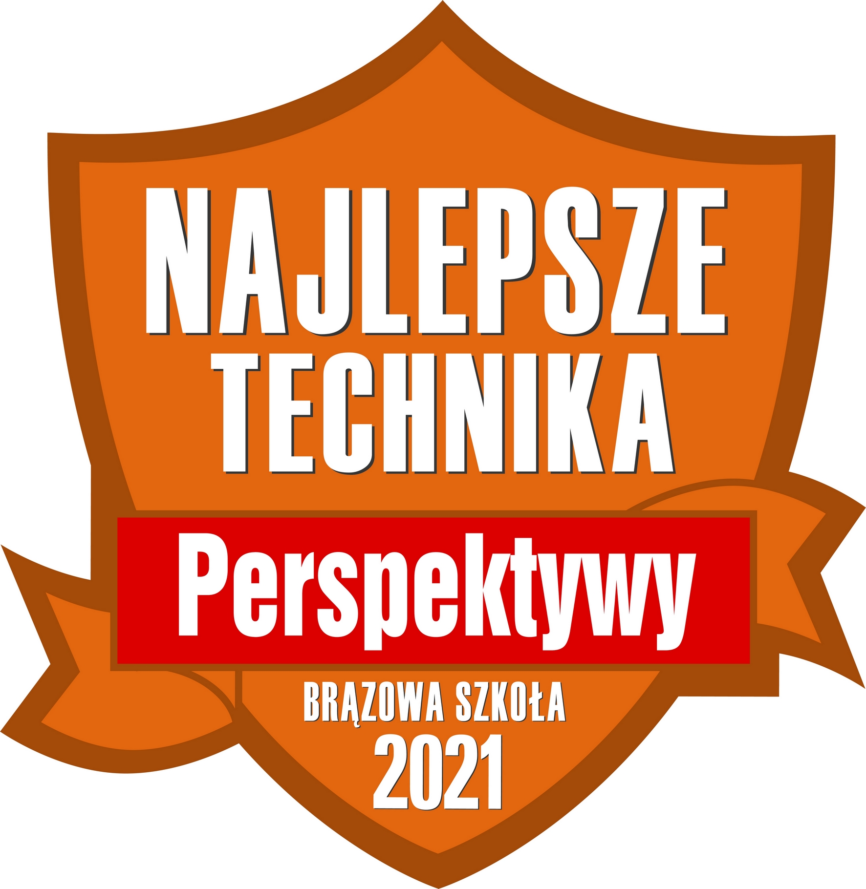 logotyp: brązowa tarcza Najlepsze Technikum 2021